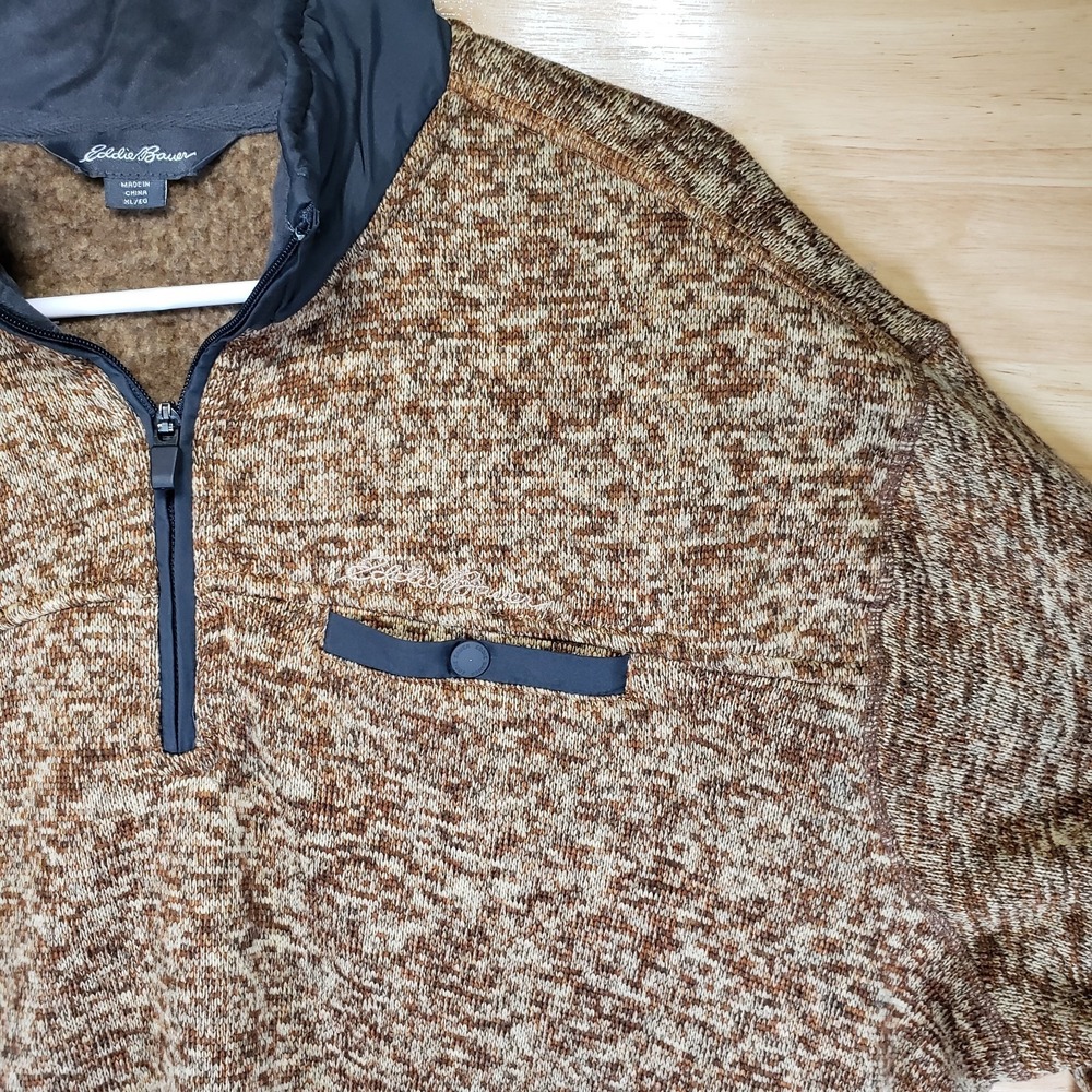 Eddie Bauer Men's 1/4 Zip Fleece Pullover Brown Heather Size XL
